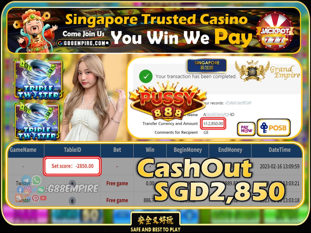 PUSSY888 ~ TWISTER CASHOUT SGD2850 !!!