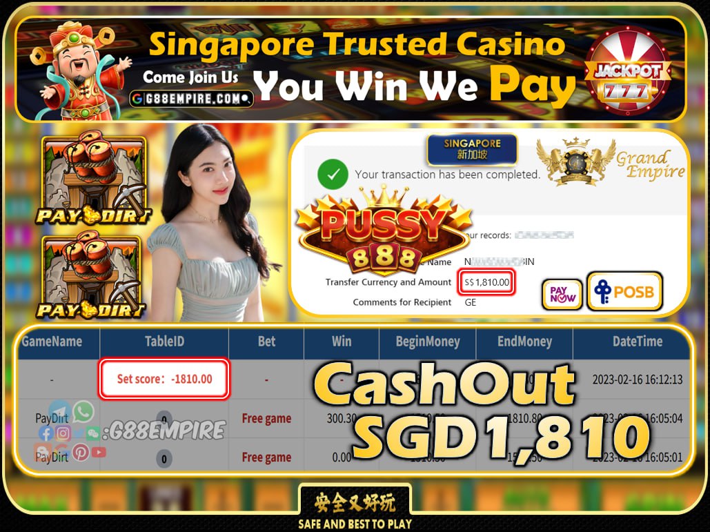 PUSSY888 ~ PAYDIRT CASHOUT SGD1810 !!!