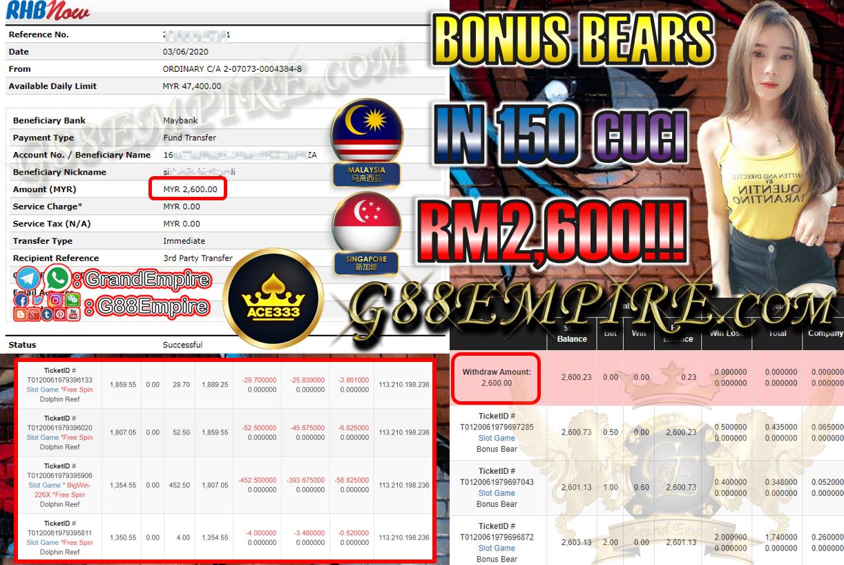 MEMBER MAIN BONUS BEARS CUCI RM2,600!!!