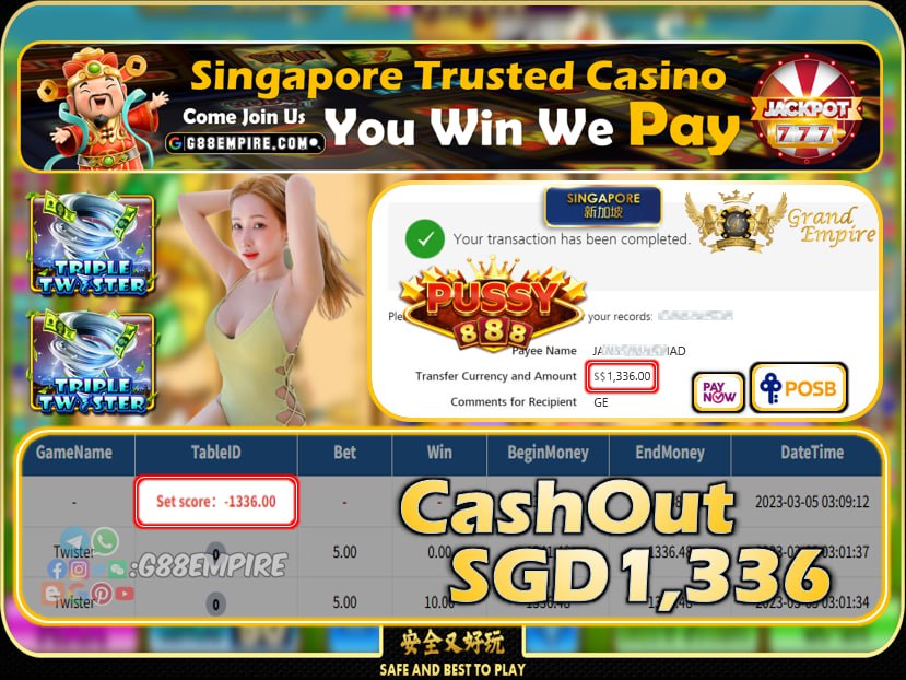 PUSSY888 ~ TWISTER CASHOUT SGD1336!!!