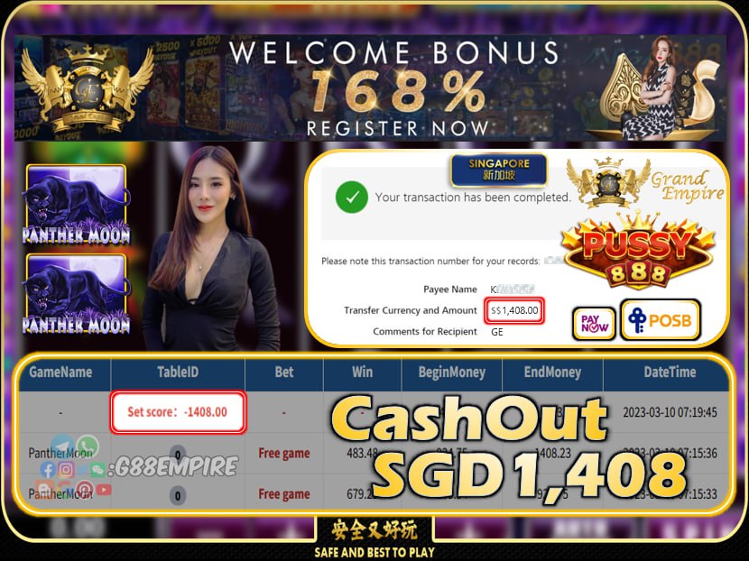 PUSSY888 ~ PANTHERMOON CASHOUT SGD1408!!!