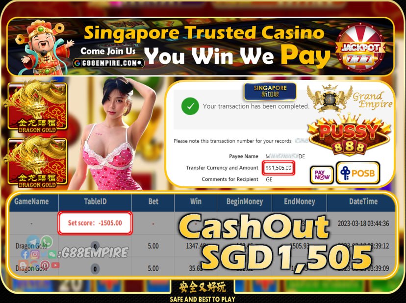 PUSSY888 ~ DRAGON GOLD CASHOUT SGD1505!!!