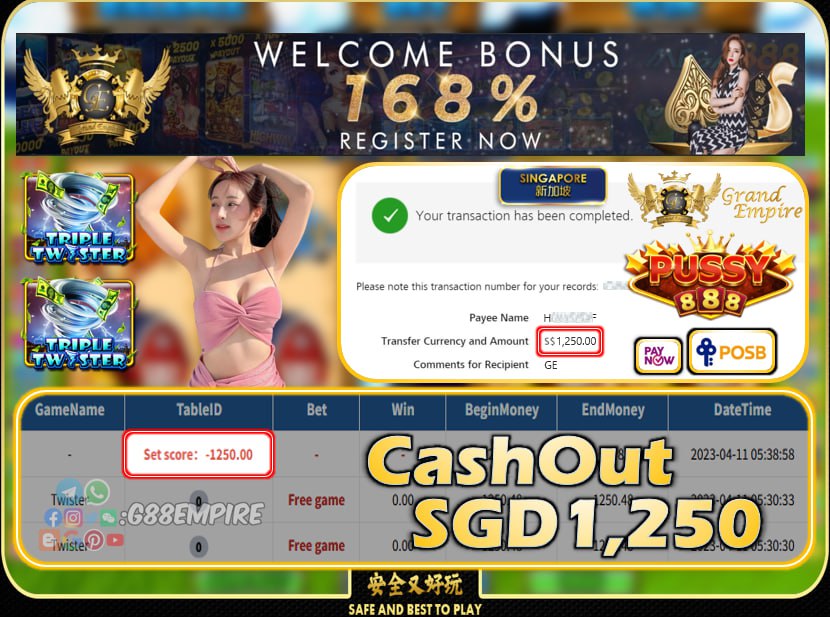 PUSSY888 ~ TWISTER CASHOUT SGD1250!!!