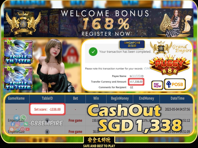 PUSSY888 ~ TWISTER CASHOUT SGD1338!!!
