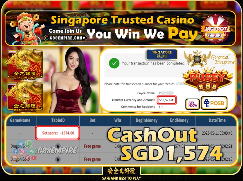 PUSSY888 ~ DRAGON GOLD CASHOUT SGD1574!!!