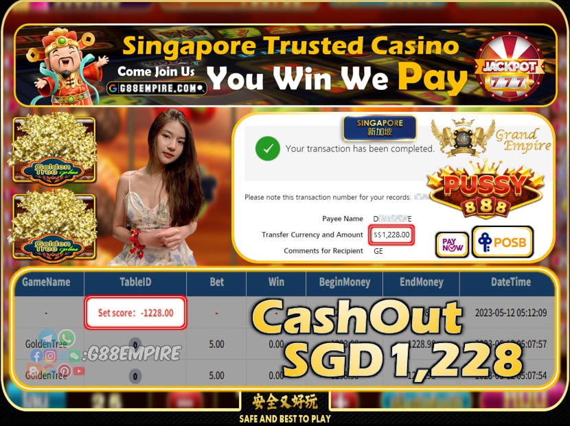 PUSSY888 ~ GOLDENTREE CASHOUT SGD1228!!!