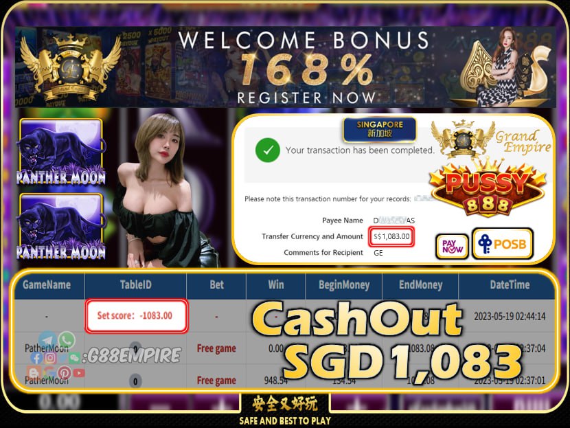 PUSSY888 ~ PANTHERMOON CASHOUT SGD1083!!!