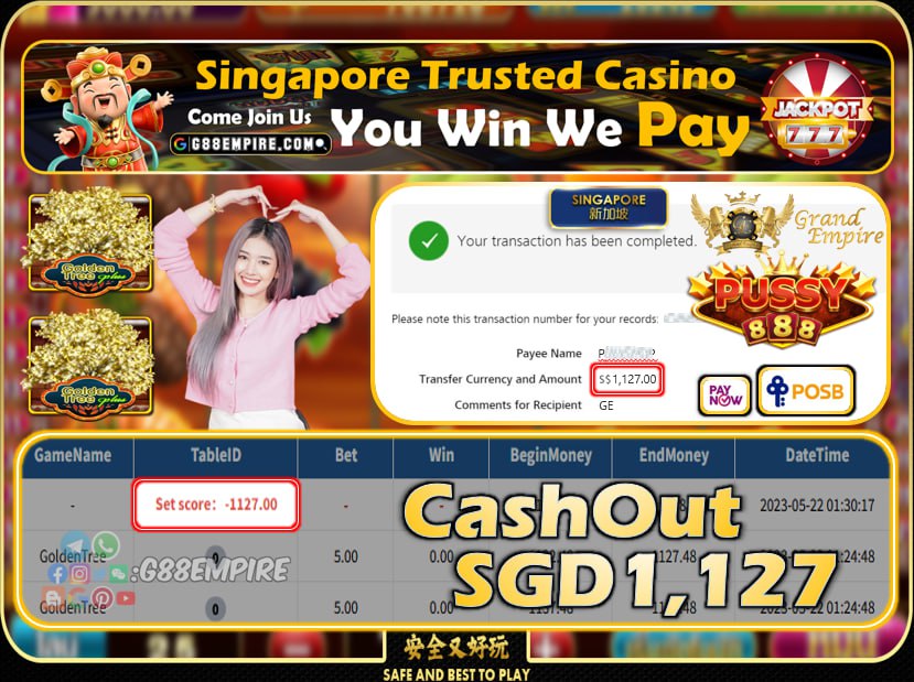 PUSSY888 ~ GOLDENTREE CASHOUT SGD1127 !!!
