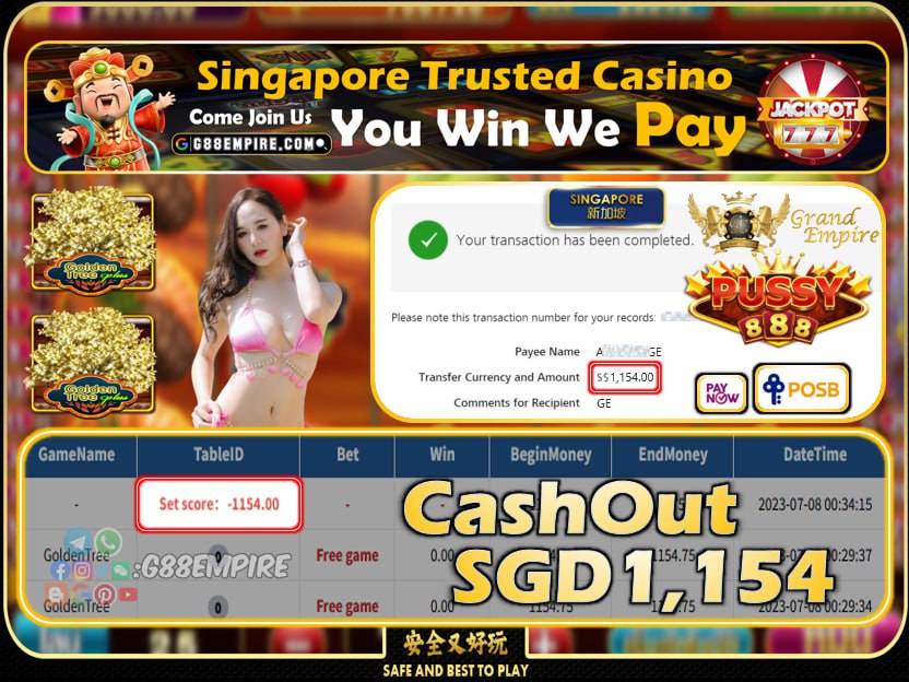 PUSSY888 GOLDENTREE CASHOUT SGD1154 !!!