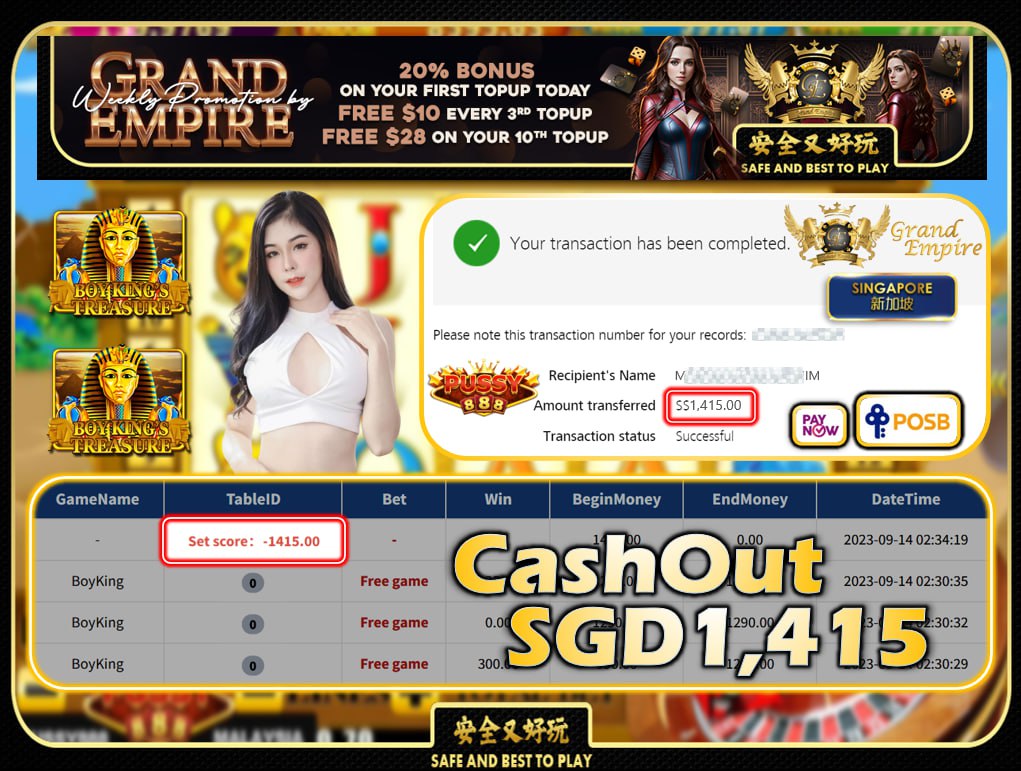 PUSSY888 - BOYKING CASHOUT SGD1415 !!!