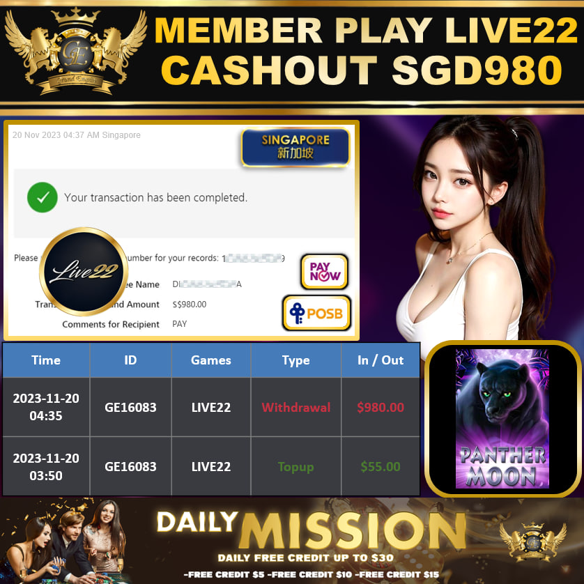 LIVE22 - PANTHERMOON CASHOUT SGD980 !!!