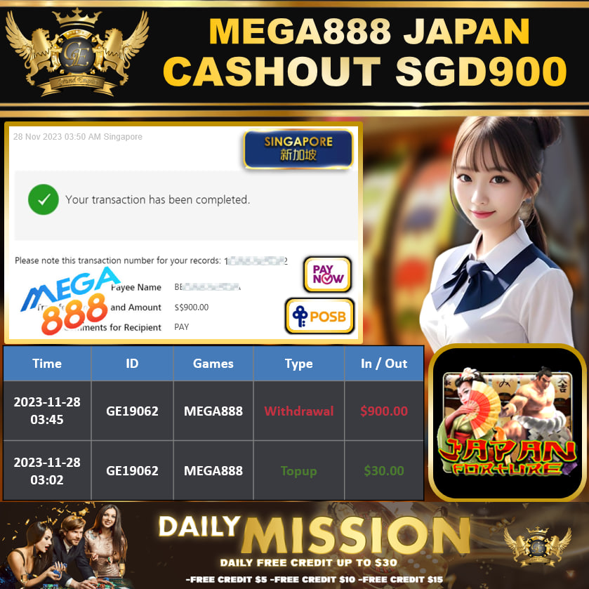 MEGA888 - JAPAN CASHOUT SGD900 !!!