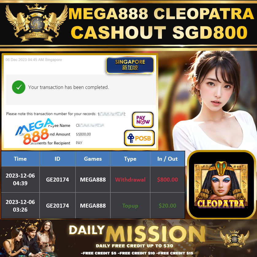 MEGA888 - CLEOPATRA CASHOUT SGD800 !!!