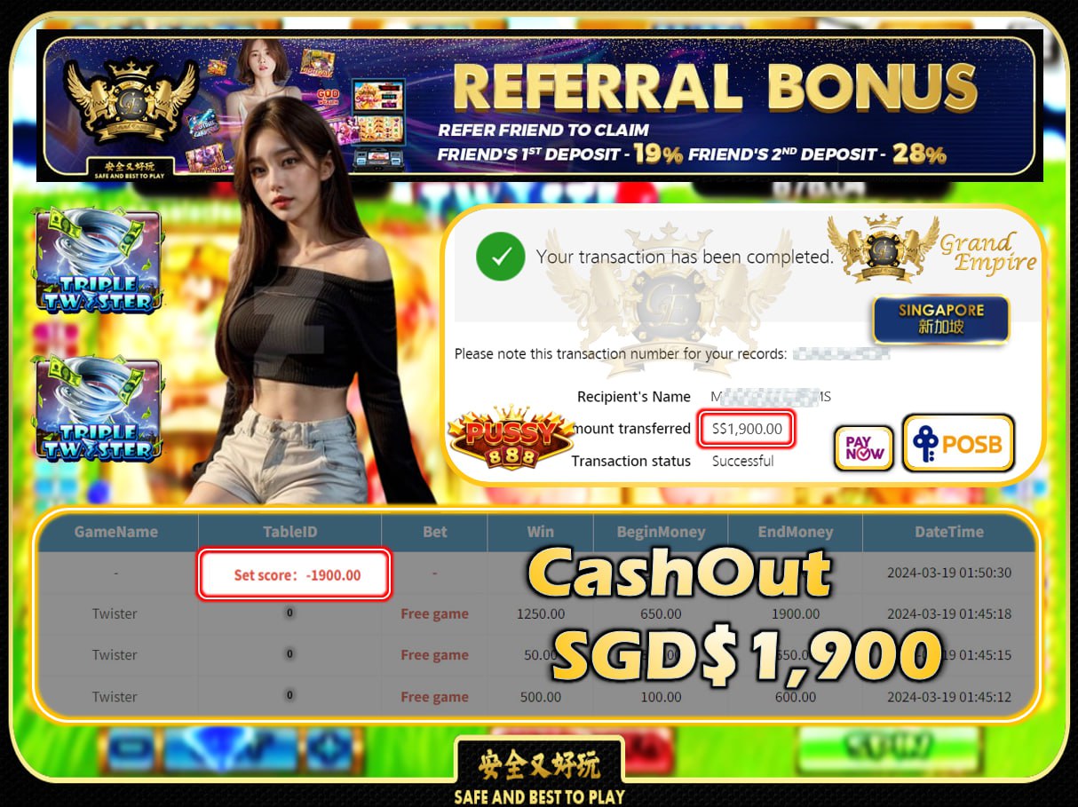 PUSSY888 - TWISTER  -  CASHOUT SGD 1,900!!!