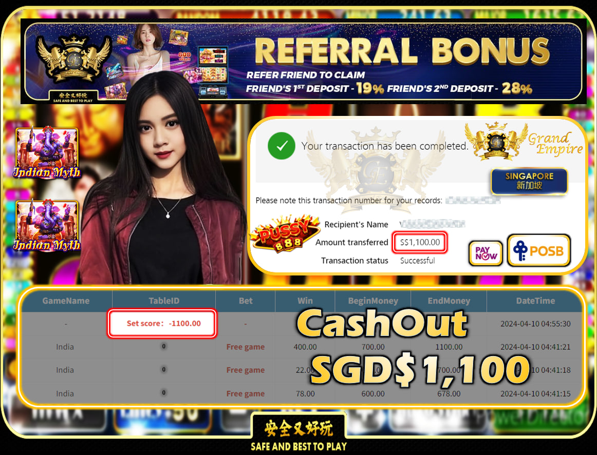 PUSSY888 - INDIA - CASHOUT SGD1,100!!!