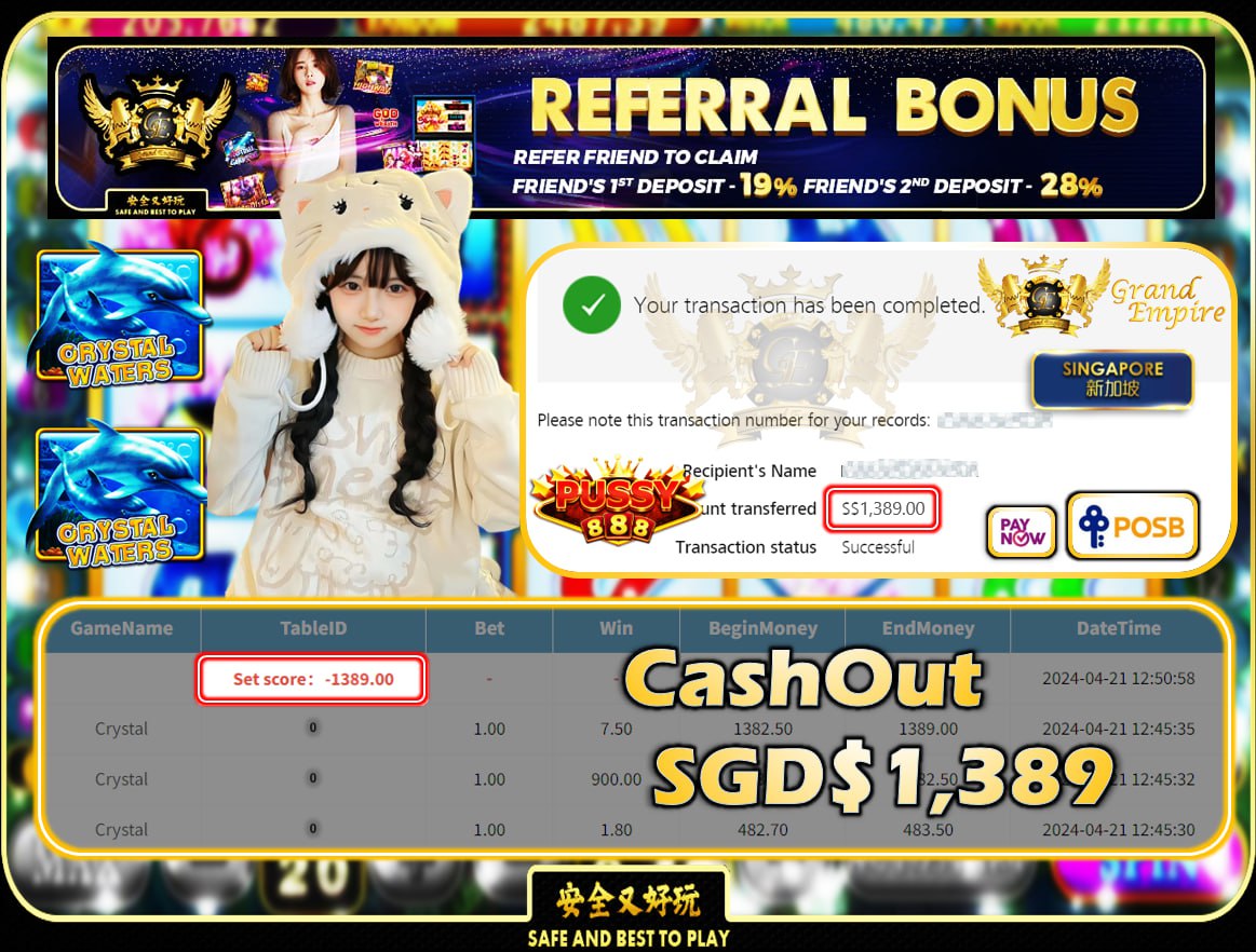 PUSSY888 - CRYSTAL - CASHOUT SGD 1,389!!!
