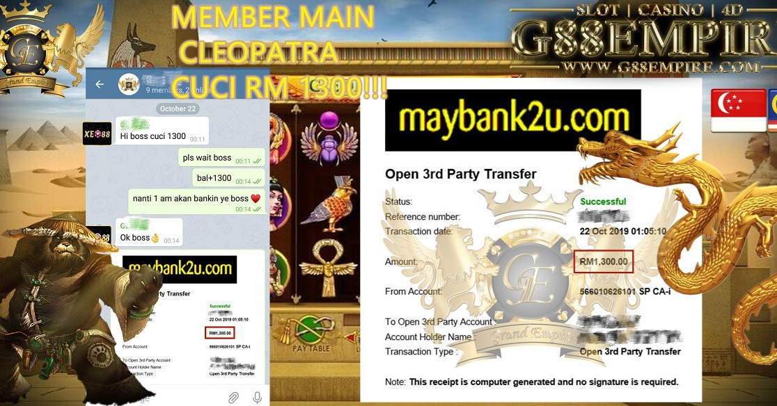 MEMBER MAIN CLEOPATRA CASH OUT RM1300