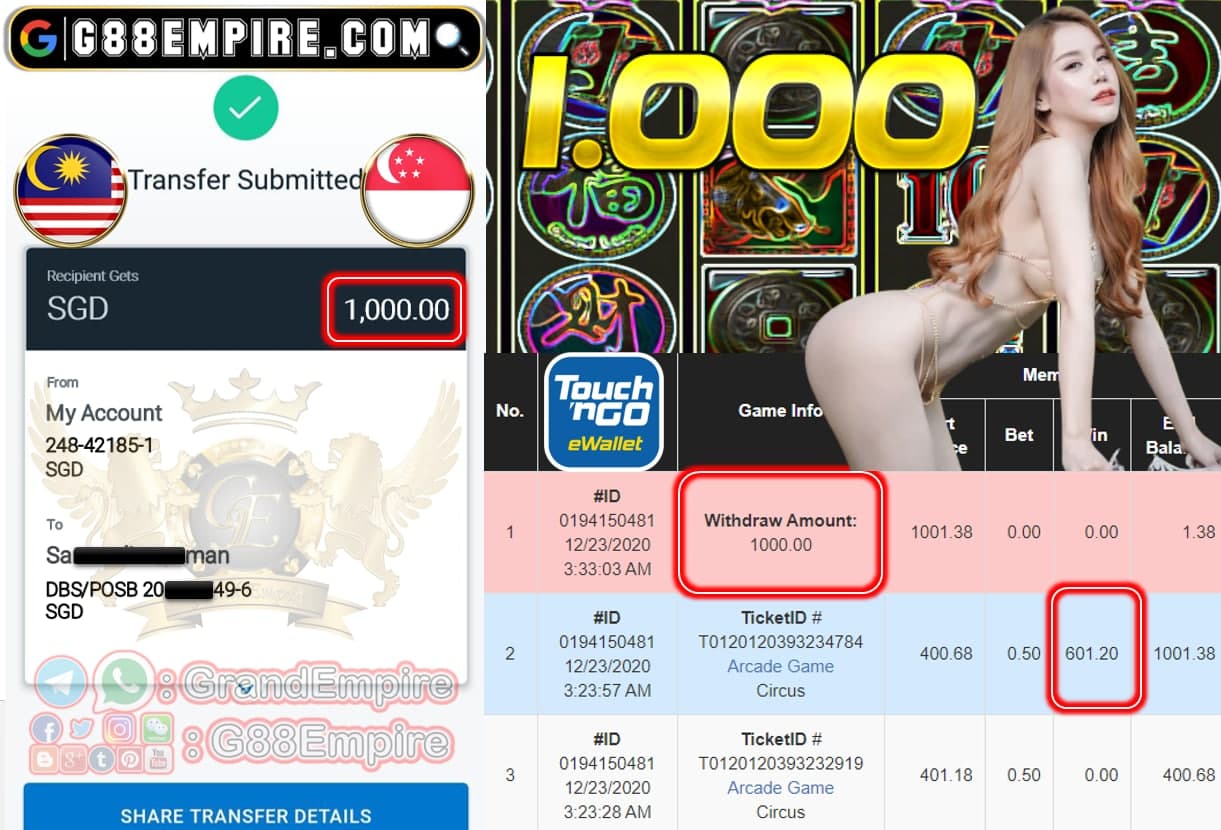 MEMBER PLAY CIRCUS CAN CASH OUT SGD 1.000!!!