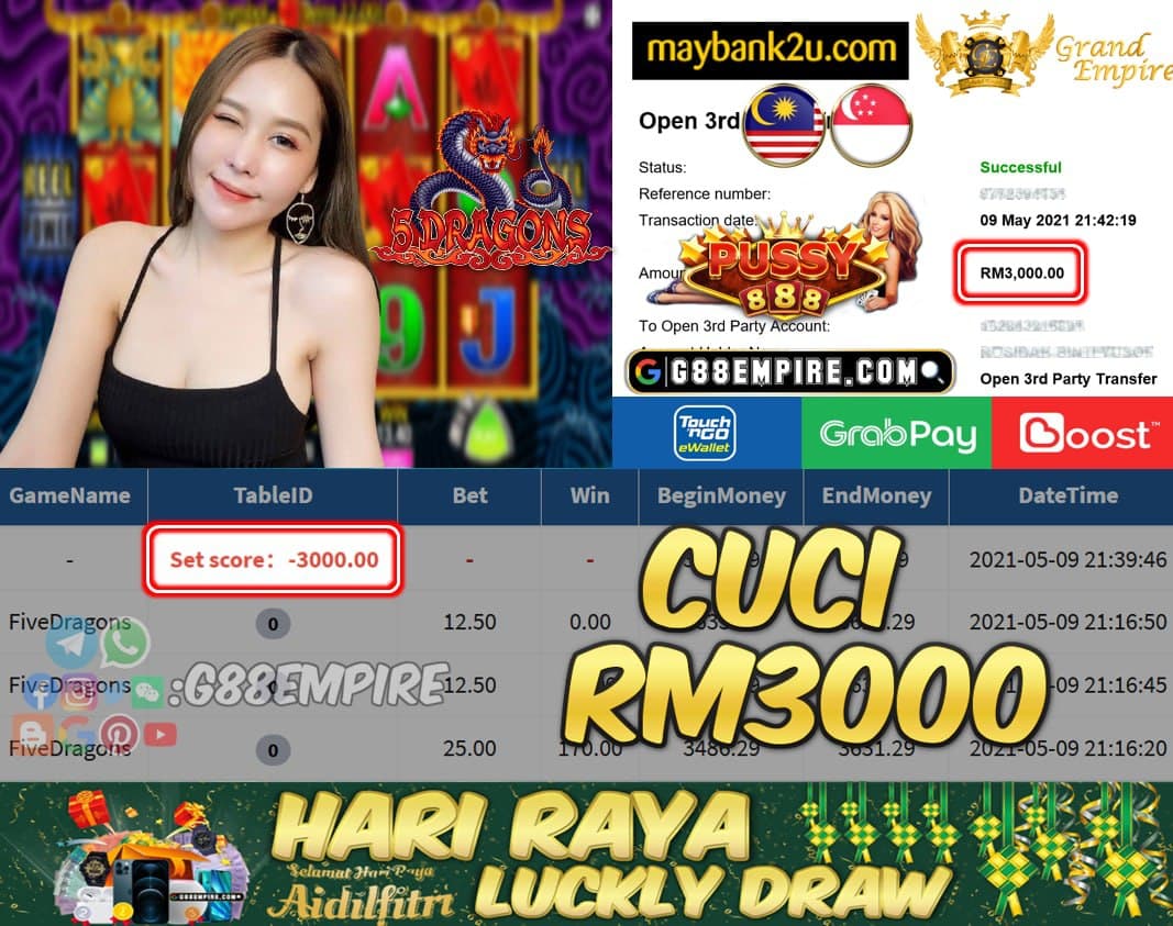 PUSSY888 - FIVEDRAGONS CUCI RM3000 !!!