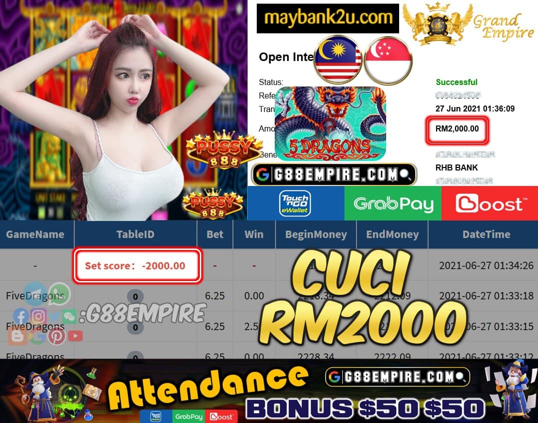 PUSSY888 - FIVEDRAGONS CUCI RM2000 !!!