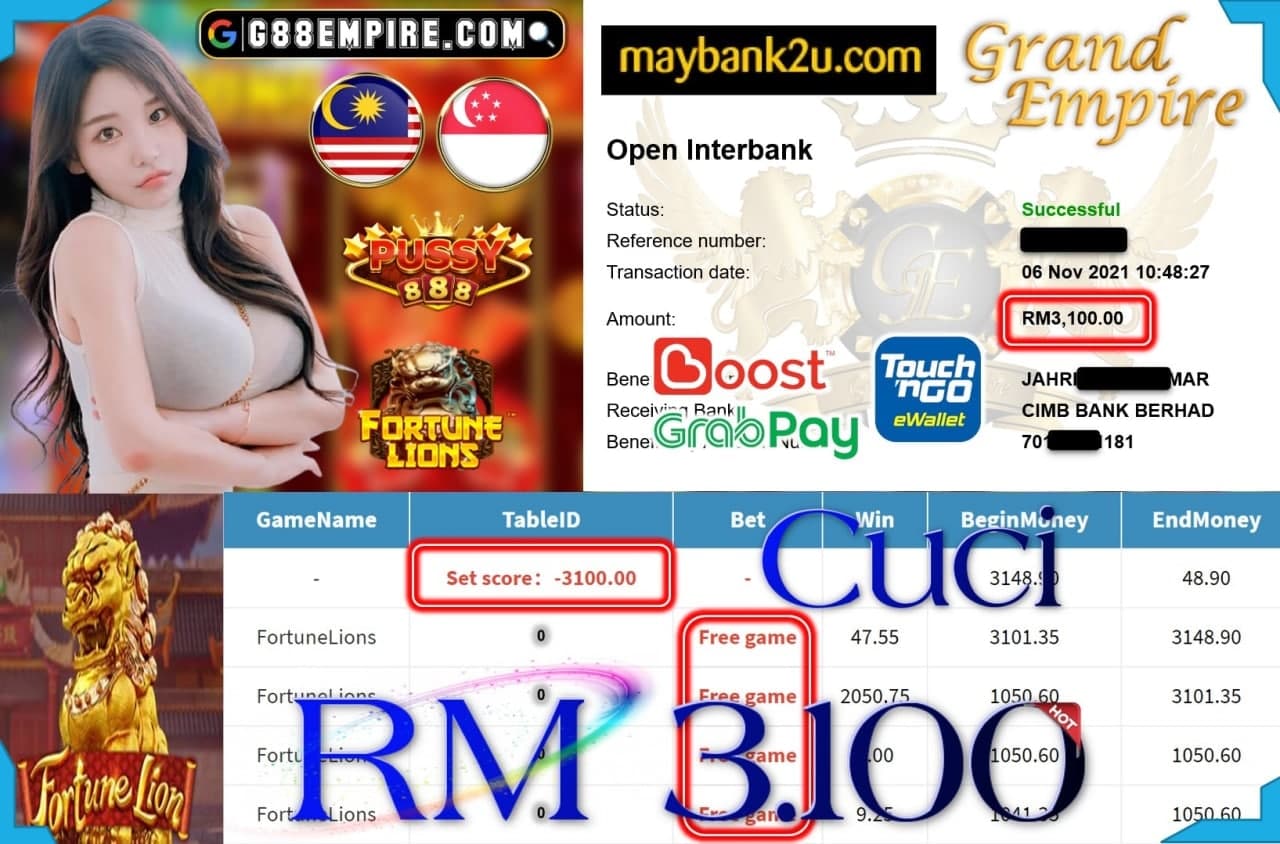 PUSSY888 - FORTUNELIONS CUCI RM3,100 !!!
