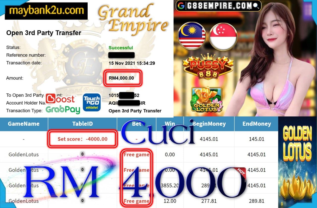 PUSSY888 - GOLDENLOTUS CUCI RM4,000 !!!