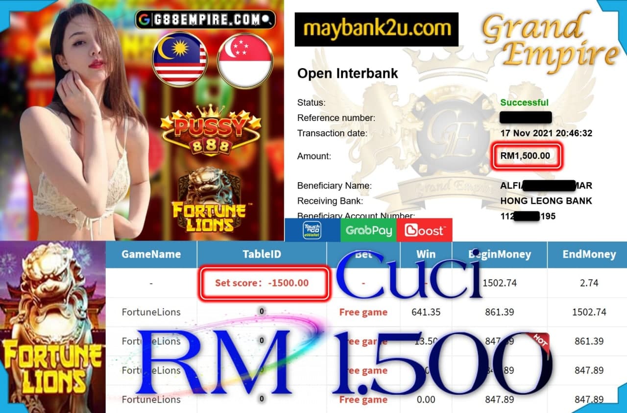 PUSSY888 - FORTUNELIONS CUCI RM1,500 !!!