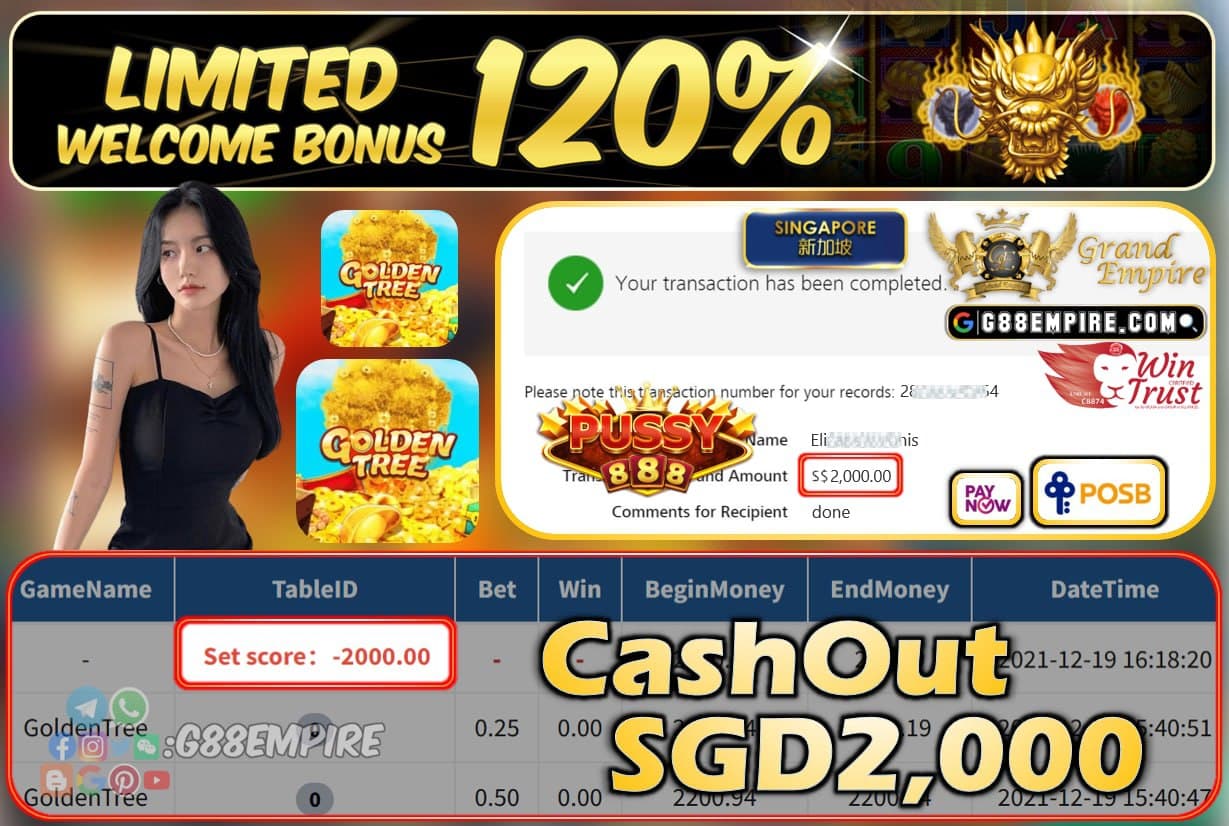 PUSSY888 - GOLDEN TREE CASHOUT SGD2000 !!!