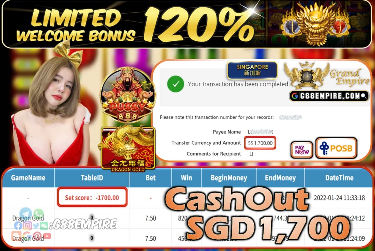 PUSSY888 - DRAGONGOLD CASHOUT SGD1.700 !!!