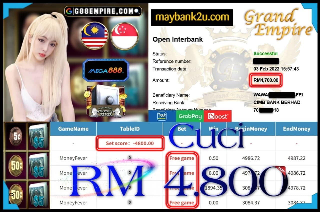 MEGA888 - MONEYFEVER CUCI RM4,800 !!!