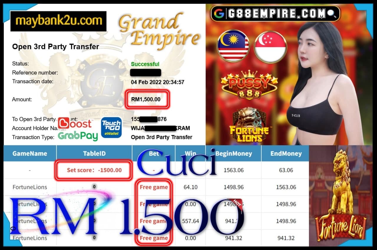 PUSSY888 - FORTUNELIONS CUCI RM1,500 !!!