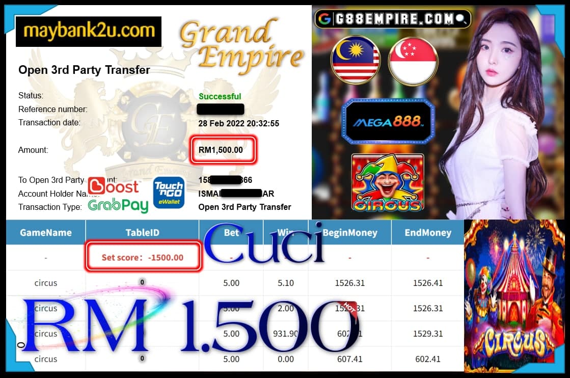 MEGA888 - CIRCUS CUCI RM1,500 !!!